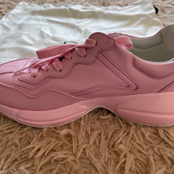 Gucci Rhyton Sneakers Mystic Cat Printed Pink Leather WOMEN 7 US or 36.5 EU - Picture 5 of 11